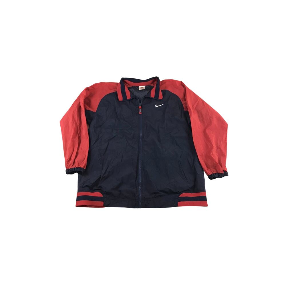 Nike Jacket XL Youth 18-20 Navy Blue Red Windbreaker Distressed Swoosh Vintage